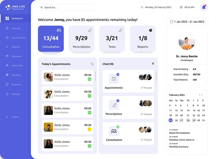 Dashboard — expanded navigation with labelled sections