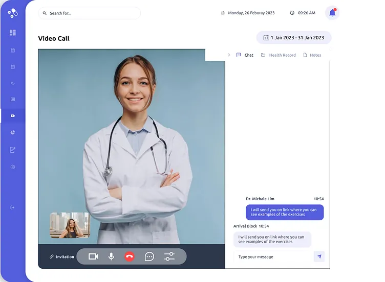 Telehealth Application — Video Call Function interface preview